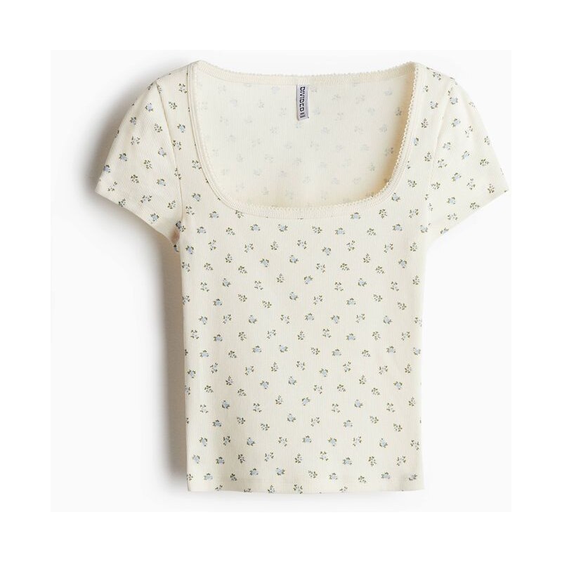 H&M - Žebrované tričkos pikotkovým lemem - bílá 108134941