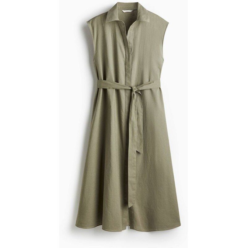 H&M - Košilové šaty ze směsi lnu - Khaki Zelená