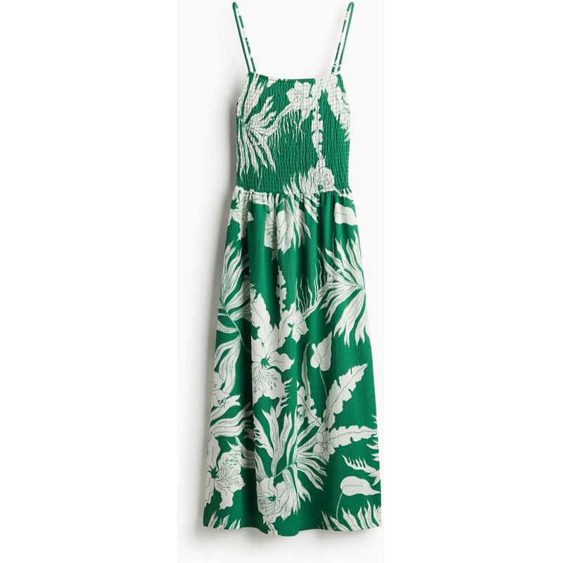 H&M - Šaty na ramínkas žabkováním - Zelená/Bílé Květy