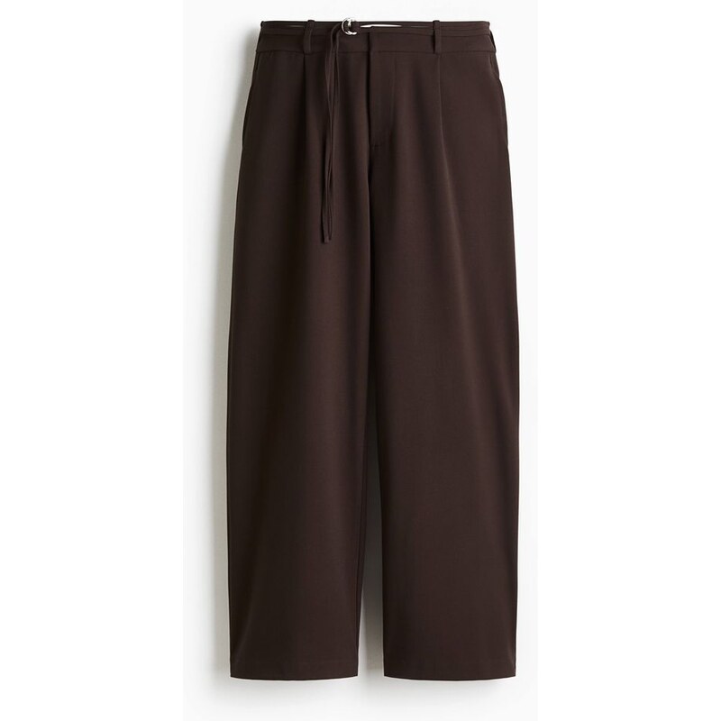 H&M - Elegantní kalhotys páskem - Tmavě Hnědá