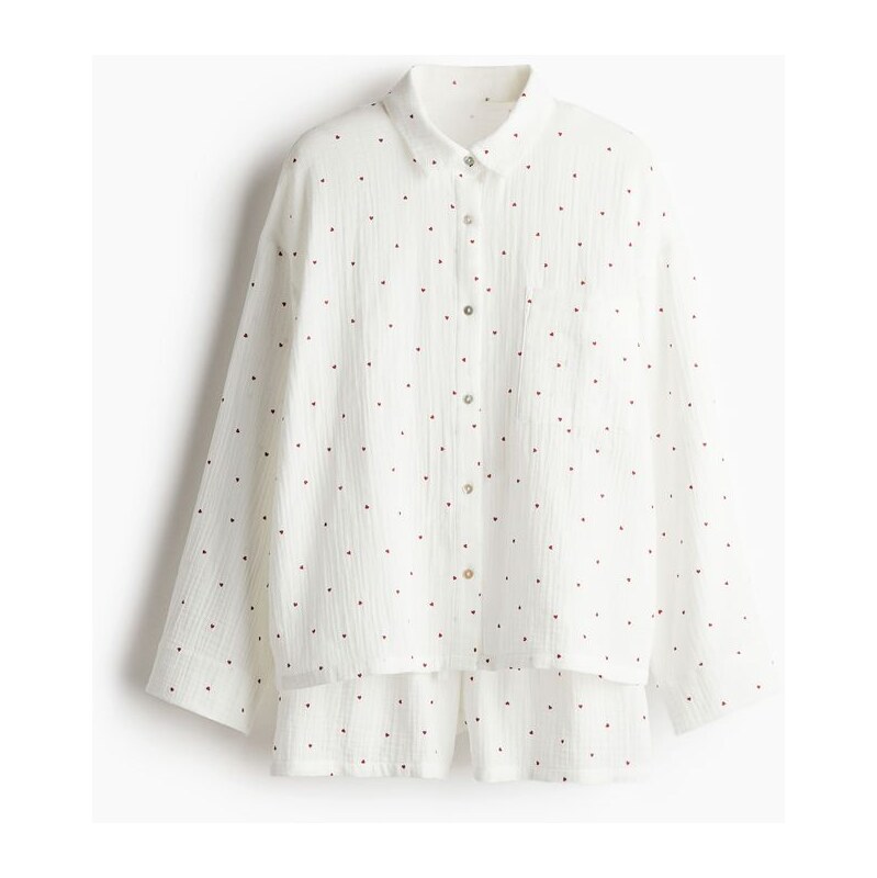 H&M - Pyžamo košile a šortky - Bílá/Srdíčka