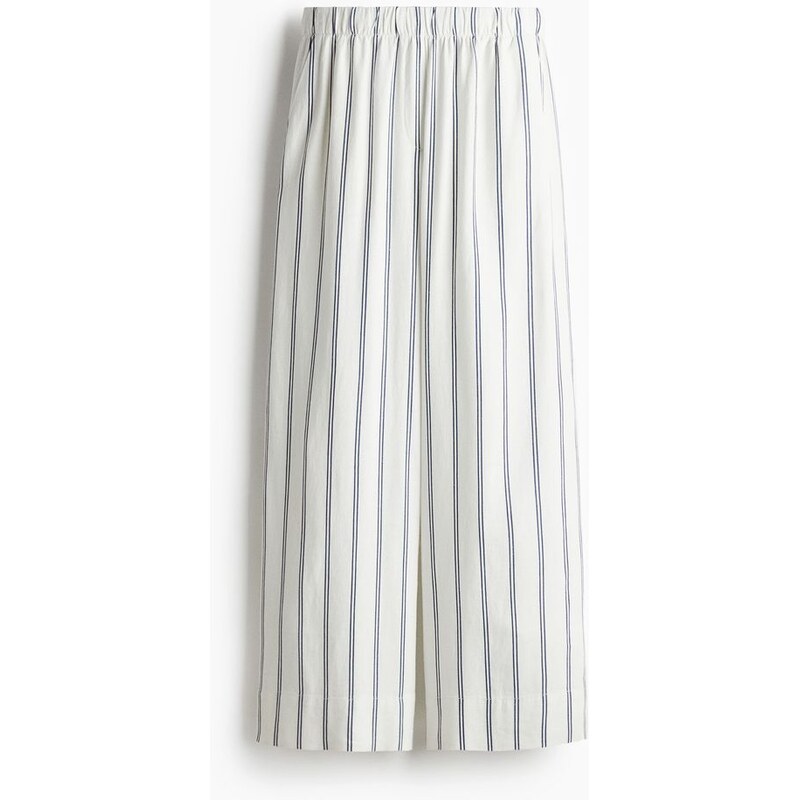 H&M - Široké kalhoty z lněné směsi - Bílá/Modré Proužky