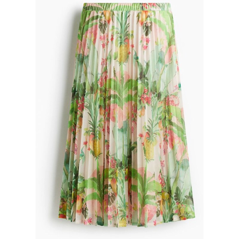 H&M - Plisovaná midi sukně - Světle Růžová/Vzor