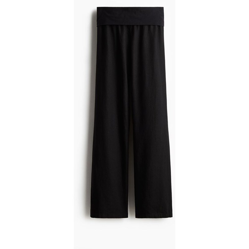 H&M - Kalhoty z lněné směsis ohrnutým pasem - černá 108136097