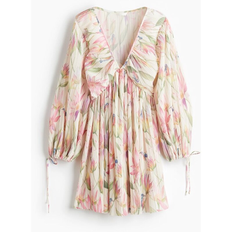 H&M - Šaty z plisé - Krémová/Květinový Vzor