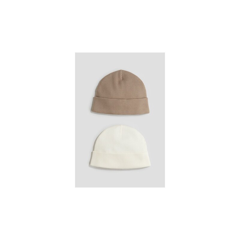 H&M - Bavlněná čepička 2 kusy - Tmavě Béžová/Krémová