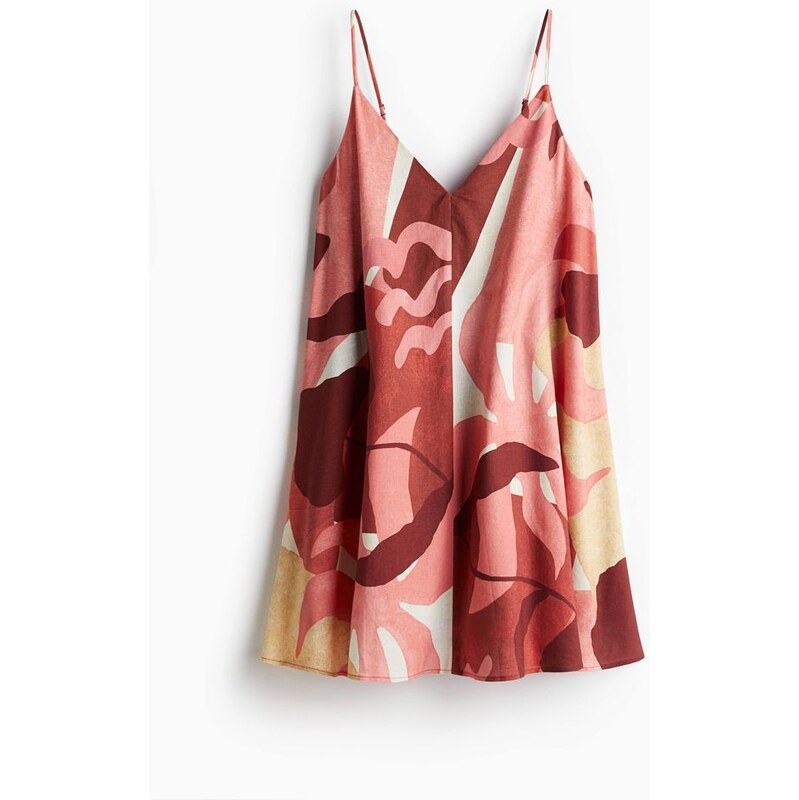 H&M - Minišaty z lněné směsi - Růžová/Vzor