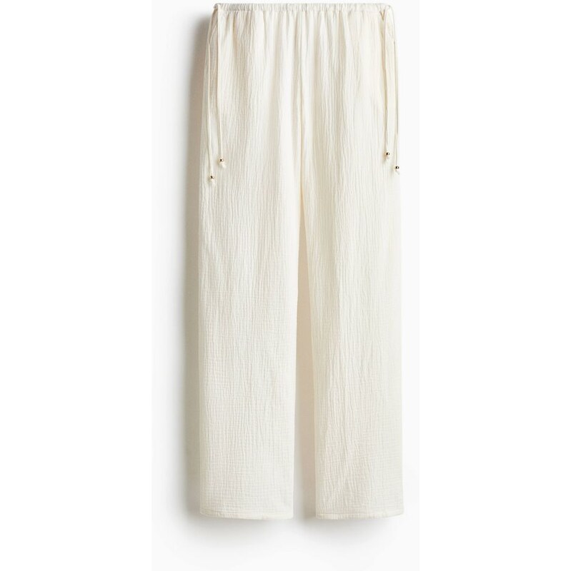 H&M - Široké kalhoty se stahovací šňůrkou - bílá 108136135