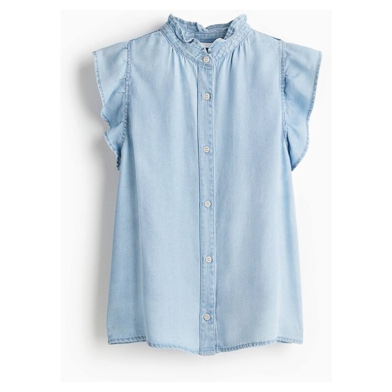 H&M - Džínová halenkas volánkovými lemy - modrá 108136181