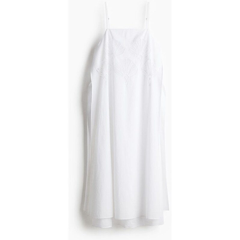 H&M - Vyšívané šaty na ramínka - Bílá
