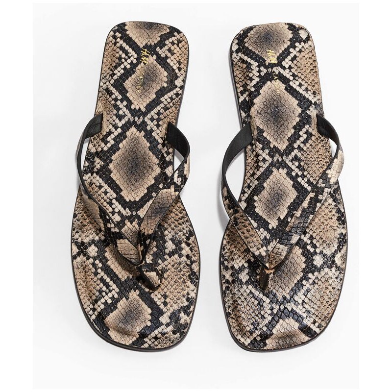 H&M - Kožené žabky - Béžová/Imitace Hadí Kůže