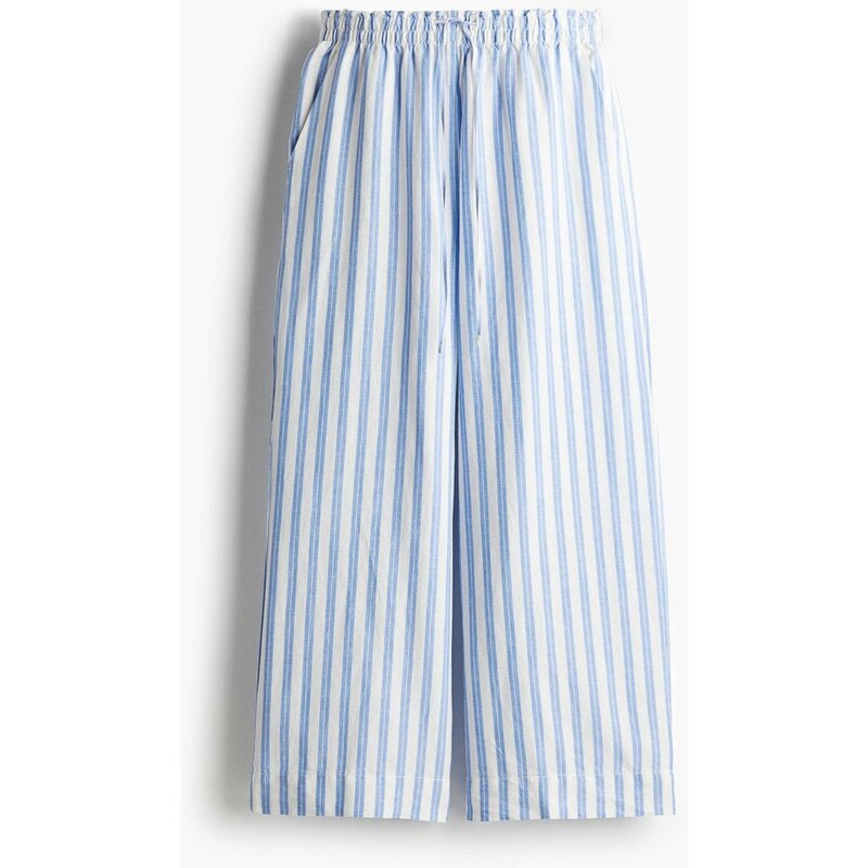 H&M - Cropped kalhoty z lněné směsi - modrá 108136269