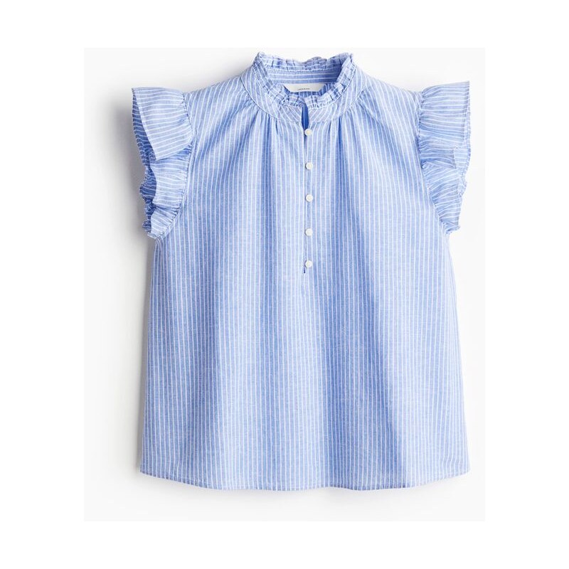 H&M - Halenka z lněné směsi - Bleděmodrá/Proužky