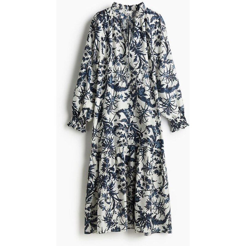 H&M - Šatys volánkovým límečkem - Bílá/Vzorovaná Námořnická Modř