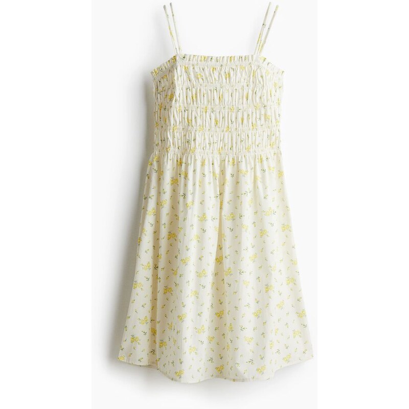 H&M - Bavlněné šatys žabkováním na živůtku - Bílá/Květiny