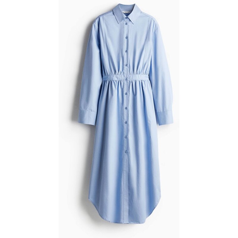 H&M - Bavlněné košilové šaty - Bleděmodrá