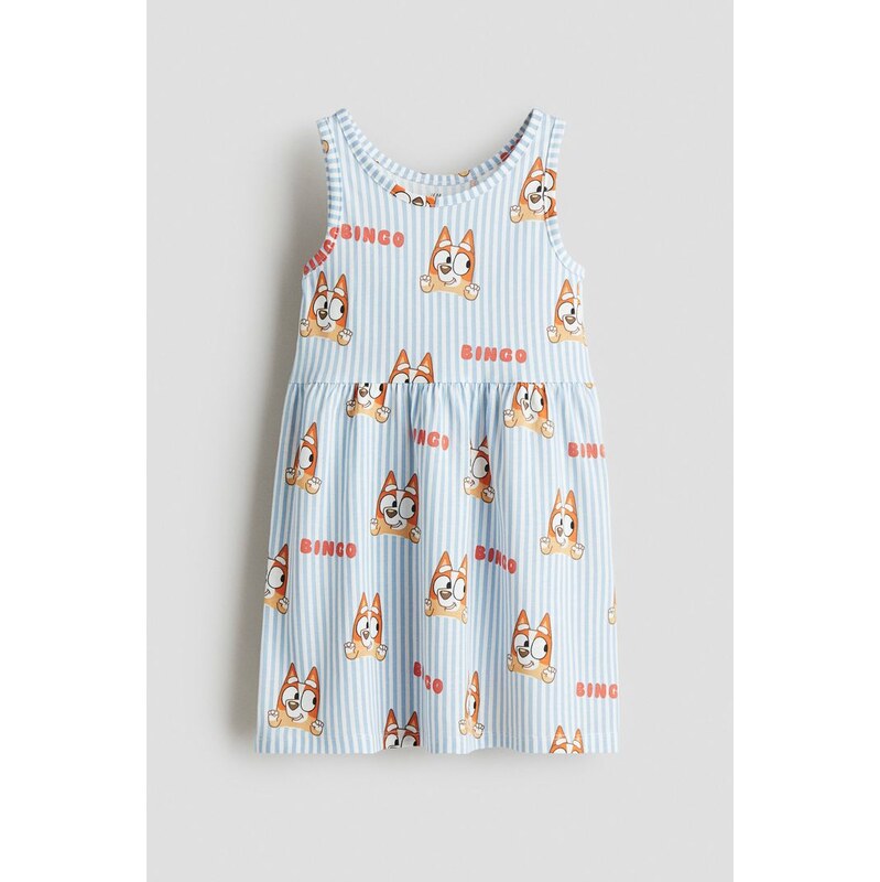 H&M - Bavlněné šatys potiskem - Bleděmodrá/Bluey