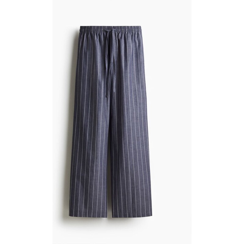 H&M - Bavlněné kalhoty se stahovací šňůrkou - modrá 108136649