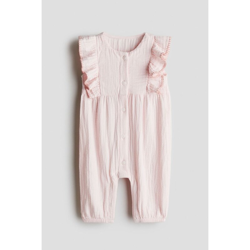 H&M - Mušelínový overals volánky - Světle Růžová