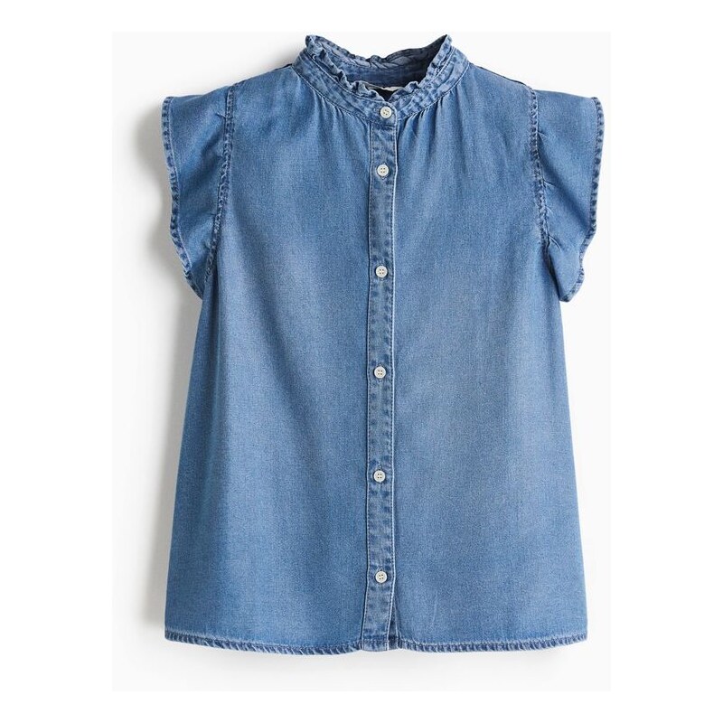 H&M - Džínová halenkas volánkovými lemy - Denim Blue