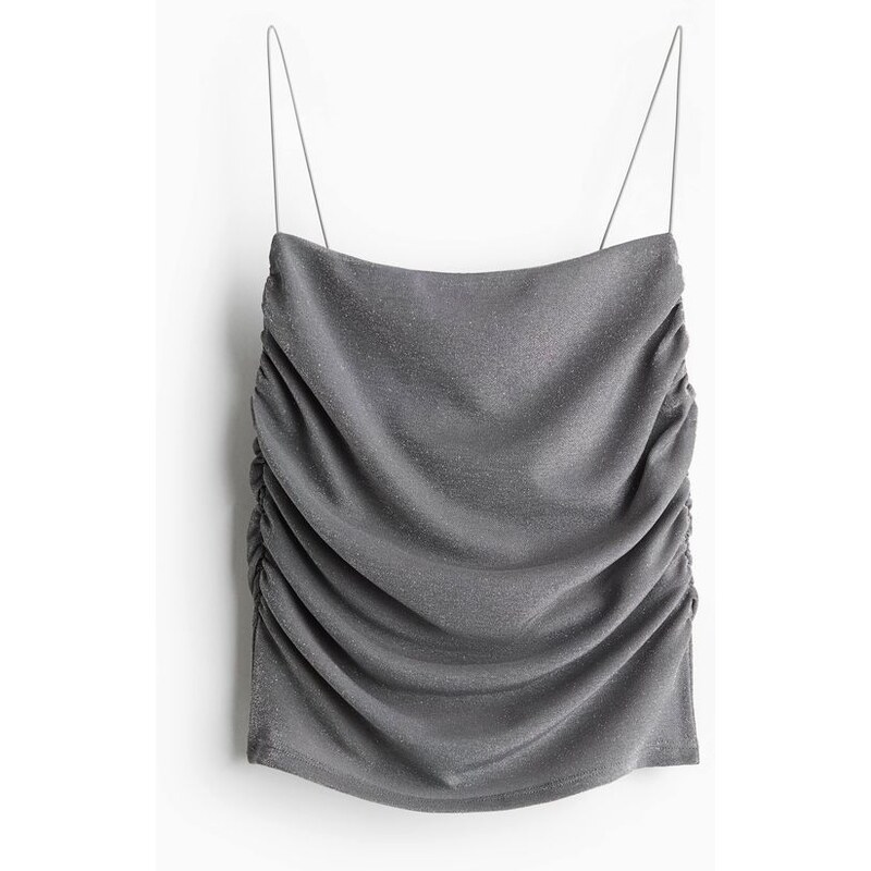 H&M - Řasený top na ramínka - Šedá