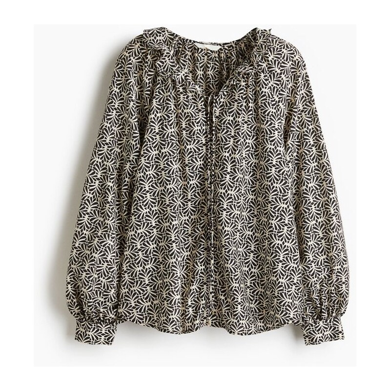 H&M - Halenkas volánkovým límečkem - Krémová/Tmavě Šedý Vzor