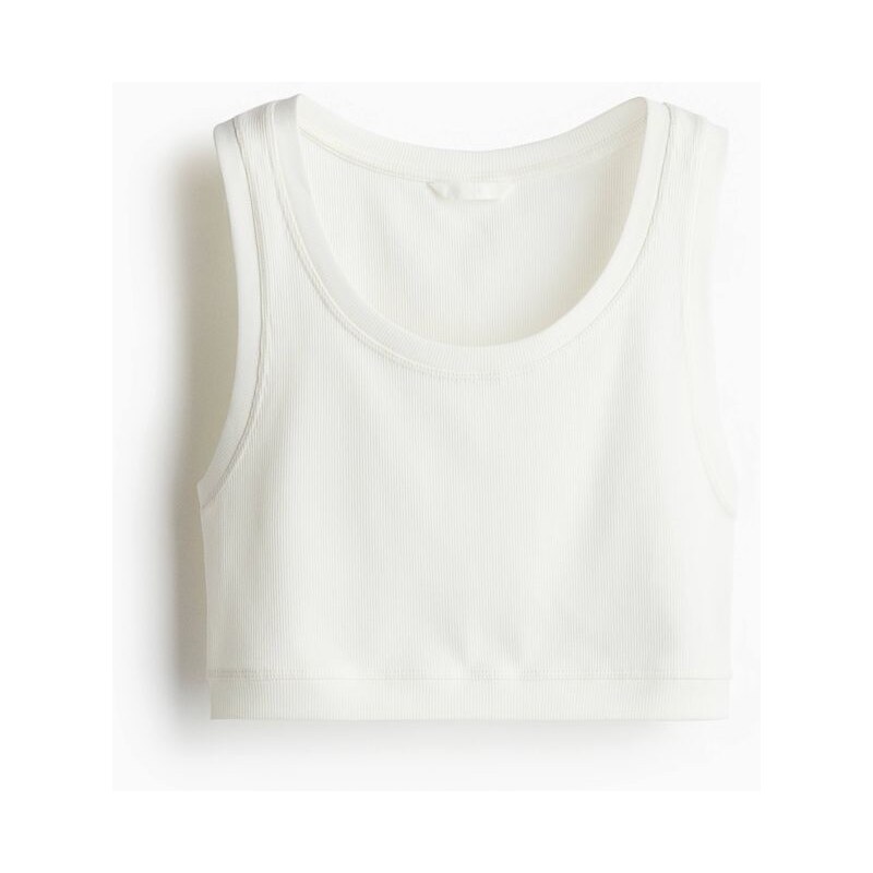 H&M - Žebrovaný croptop bez rukávů - Bílá