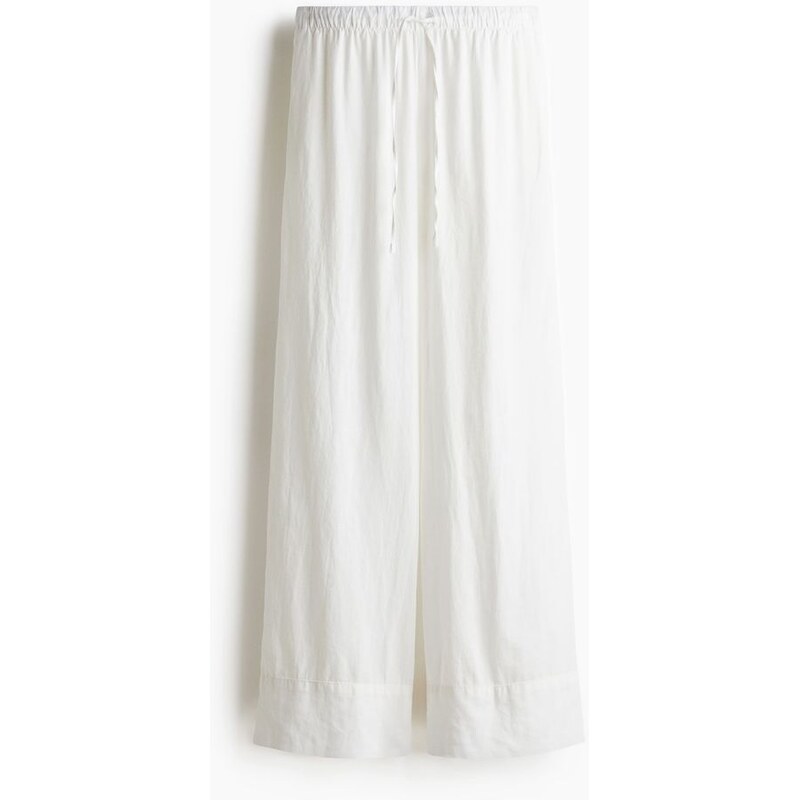 H&M - Široké kalhoty z lněné směsi - bílá 108137338