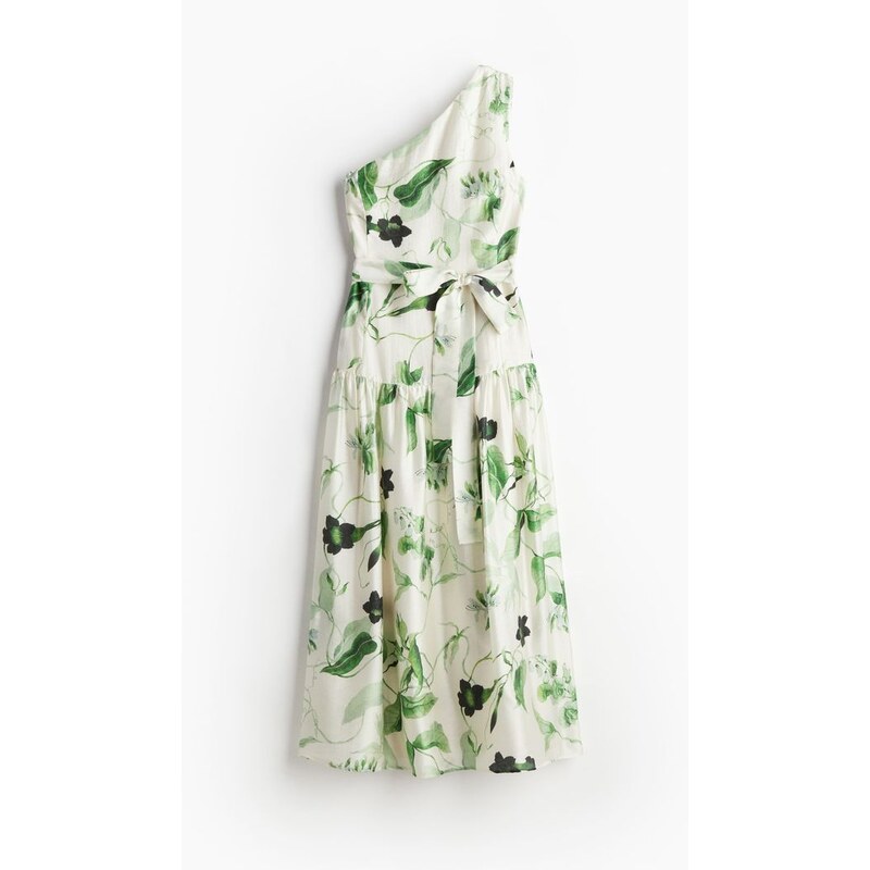 H&M - Šatys odhaleným ramenem - Krémová/Zelené Květy