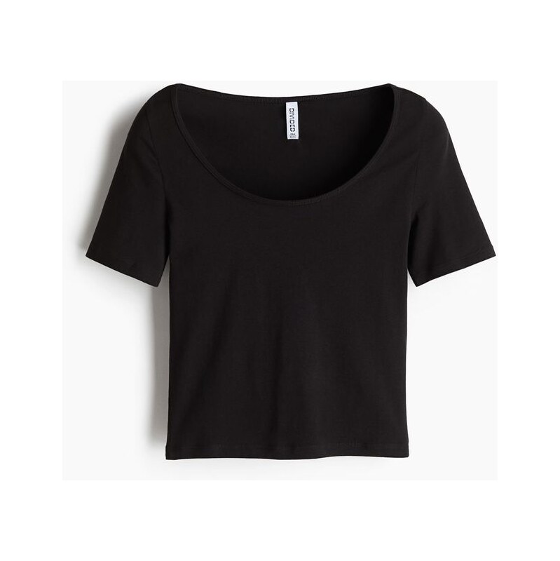 H&M - Cropped tričkos hlubokým kulatým výstřihem - černá 108137446