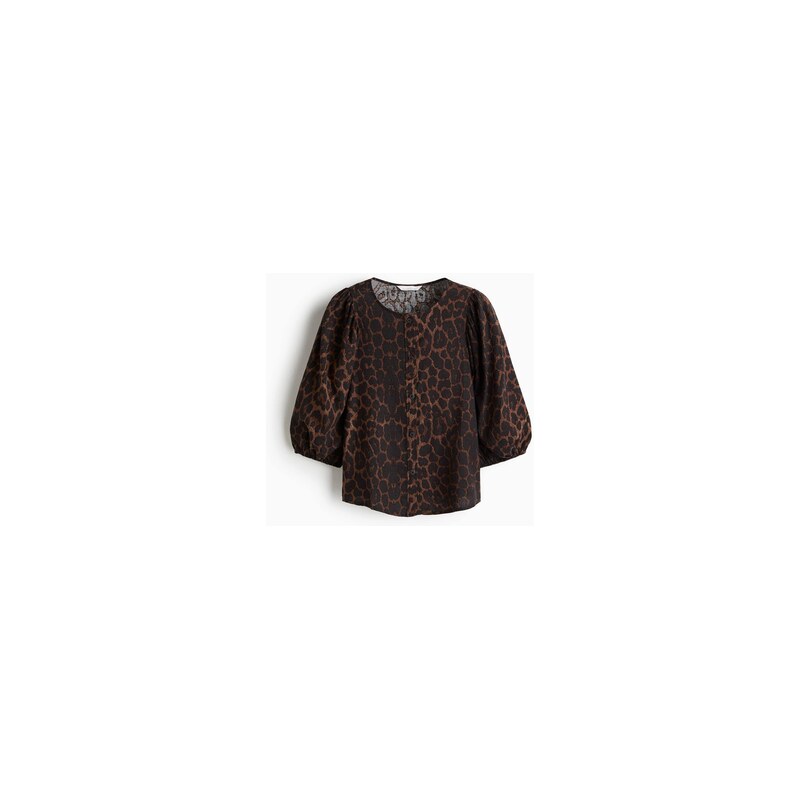 H&M - Halenka z lněné směsi - Hnědá/Leopardí Potisk