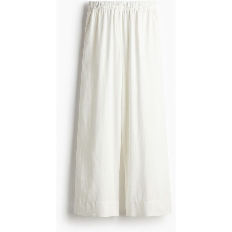 H&M - Široké kalhoty z lněné směsi - bílá 108137529