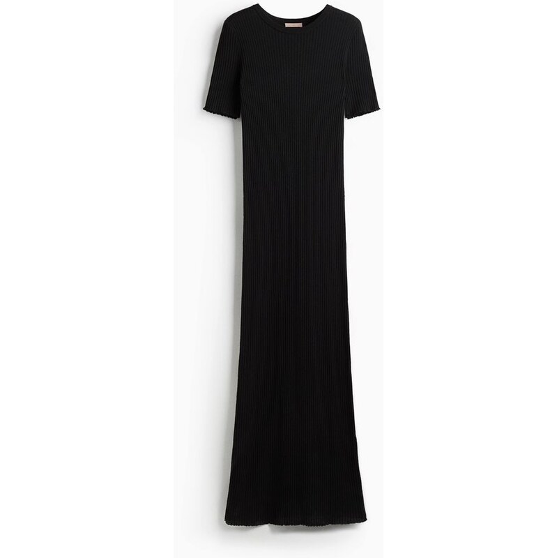 H&M - Tričkové šaty z žebrovaného úpletu - Černá