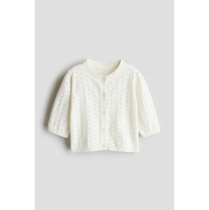 H&M - Propínací svetr z ažurového úpletu - bílá 108137625