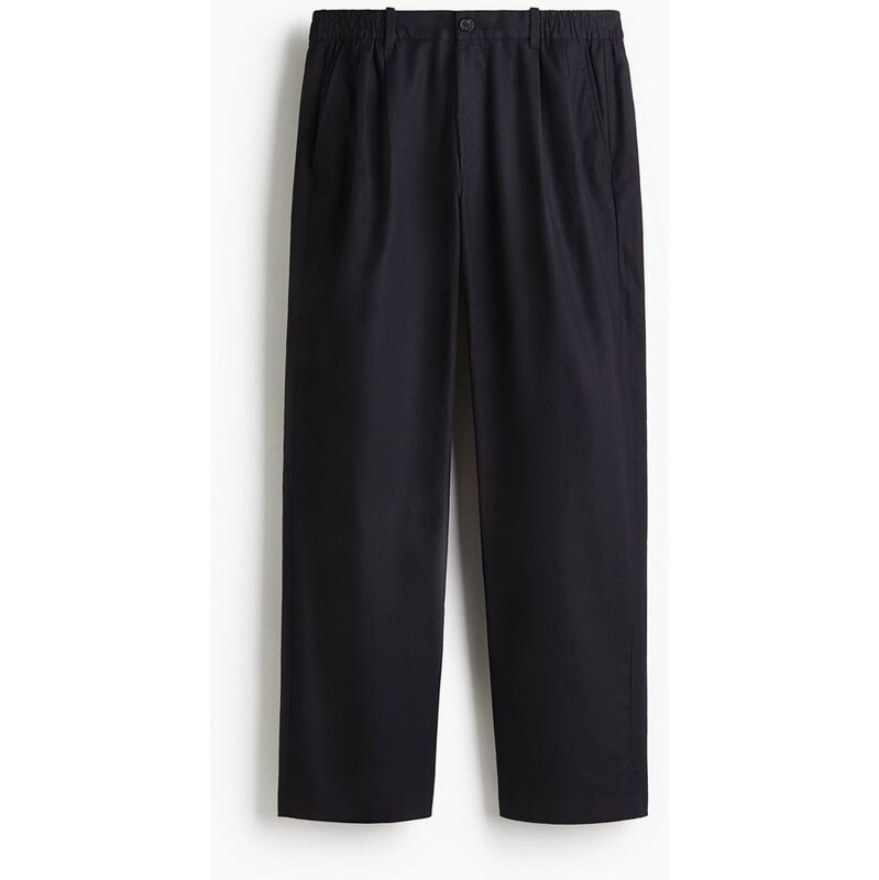 H&M - Elegantní kalhoty z lněné směsi Relaxed Fit - Tmavomodrá