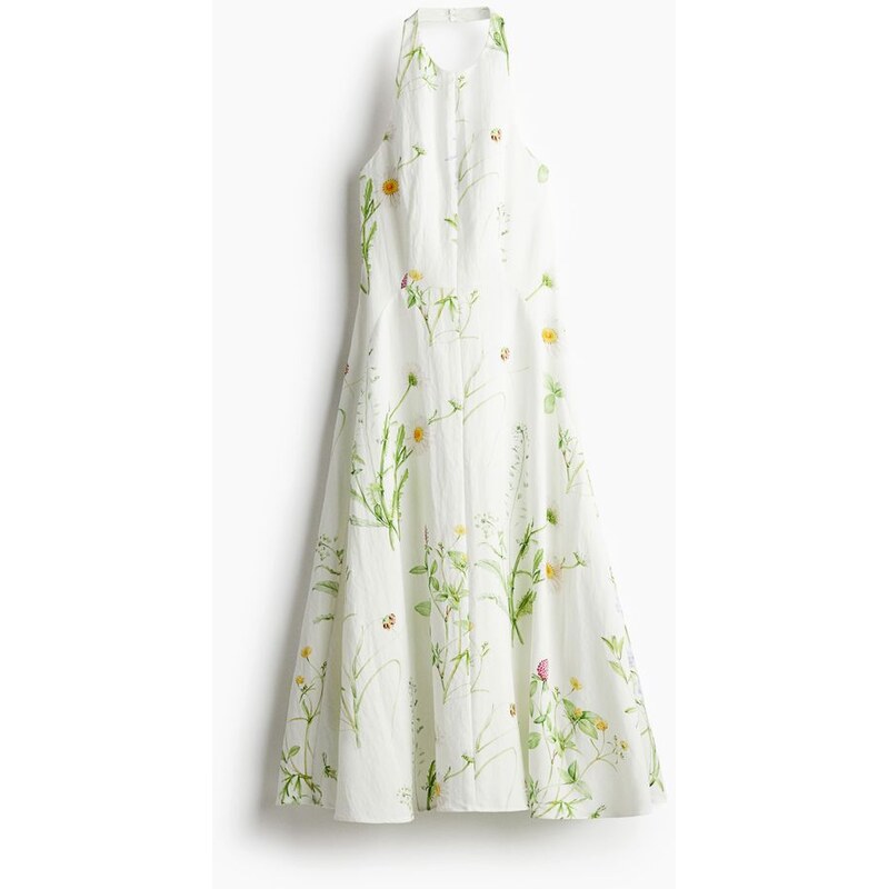 H&M - Rozšířené šaty halterneck - Bílá/Květiny
