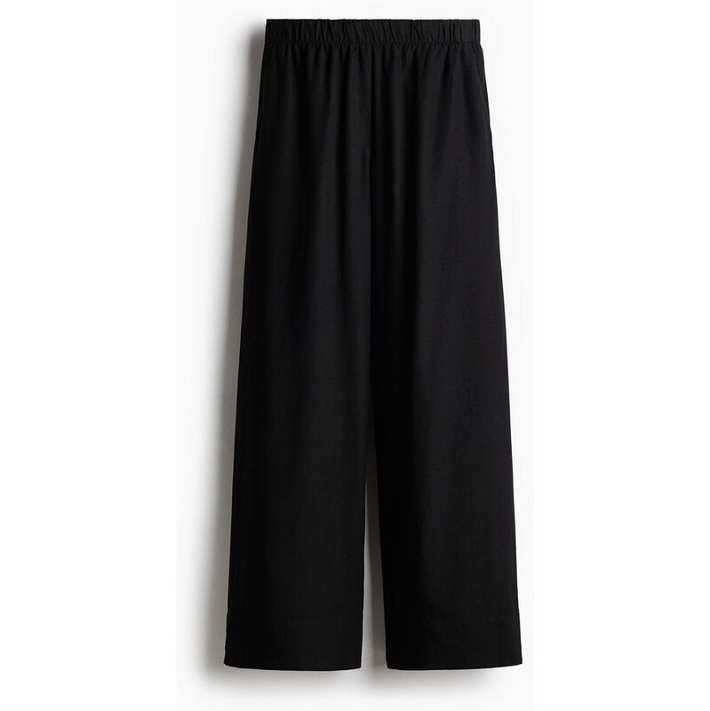 H&M - Široké kalhoty z lněné směsi - černá 108137760