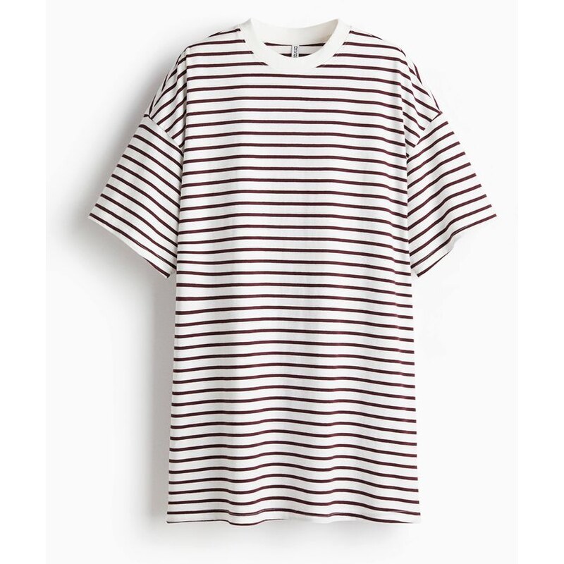 H&M - Oversized tričkové šaty - Tmavě Červená/Proužky