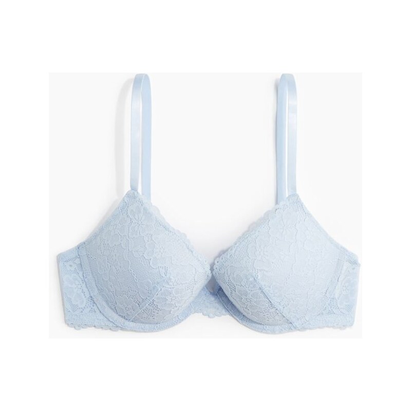H&M - Krajková podprsenka push-up - modrá 108137849