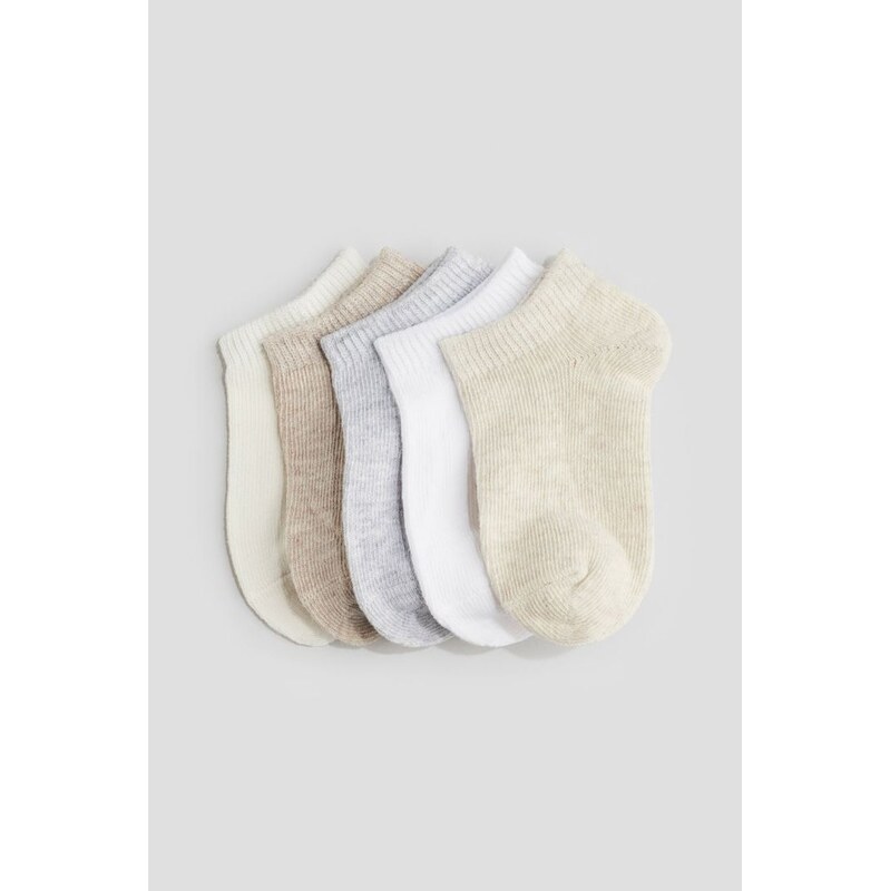 H&M - Sportovní ponožky 5 párů - Světle Šedá/Bílá