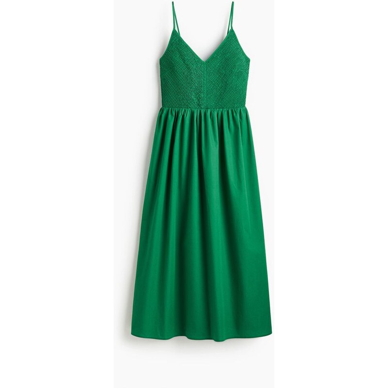 H&M - Bavlněné šatys žabkováním na živůtku - Zelená