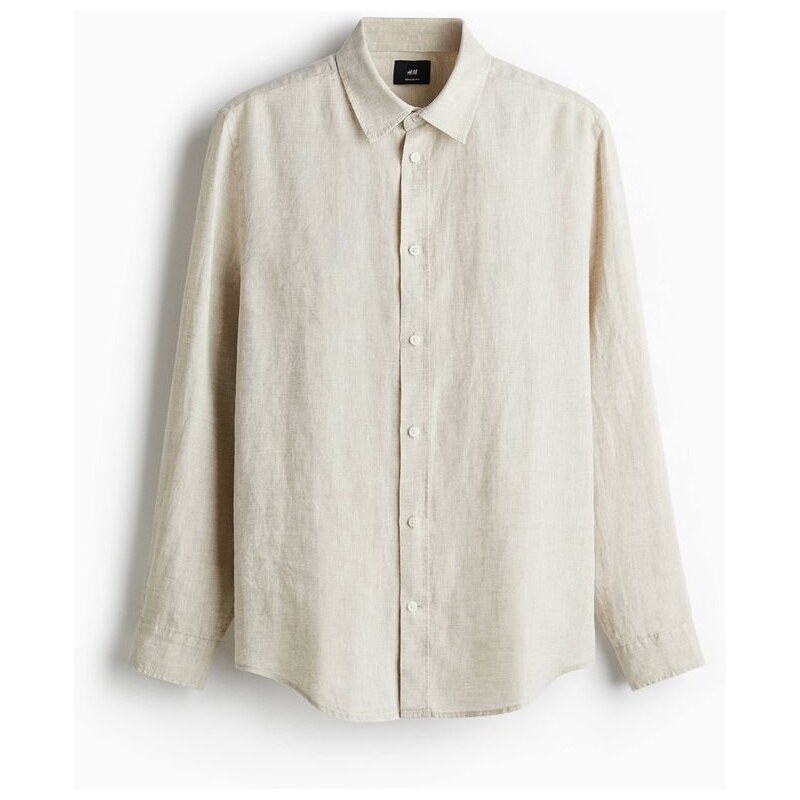 H&M - Lněná košile Regular Fit - Světle Béžová