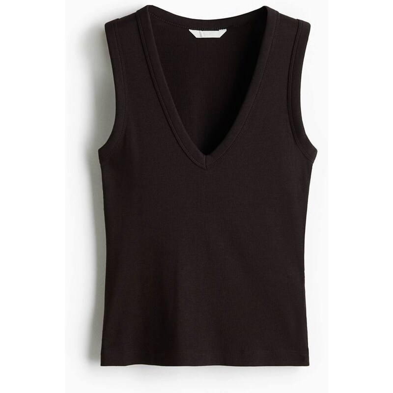 H&M - Žebrovaný top bez rukávů - Tmavě Hnědá