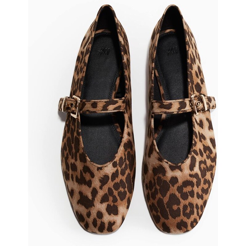 H&M - Balerínky Mary Jane - Béžová/Leopardí Potisk