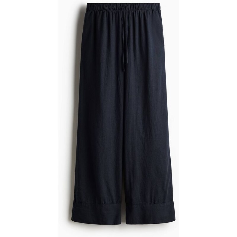 H&M - Široké kalhoty z lněné směsi - černá 108138097