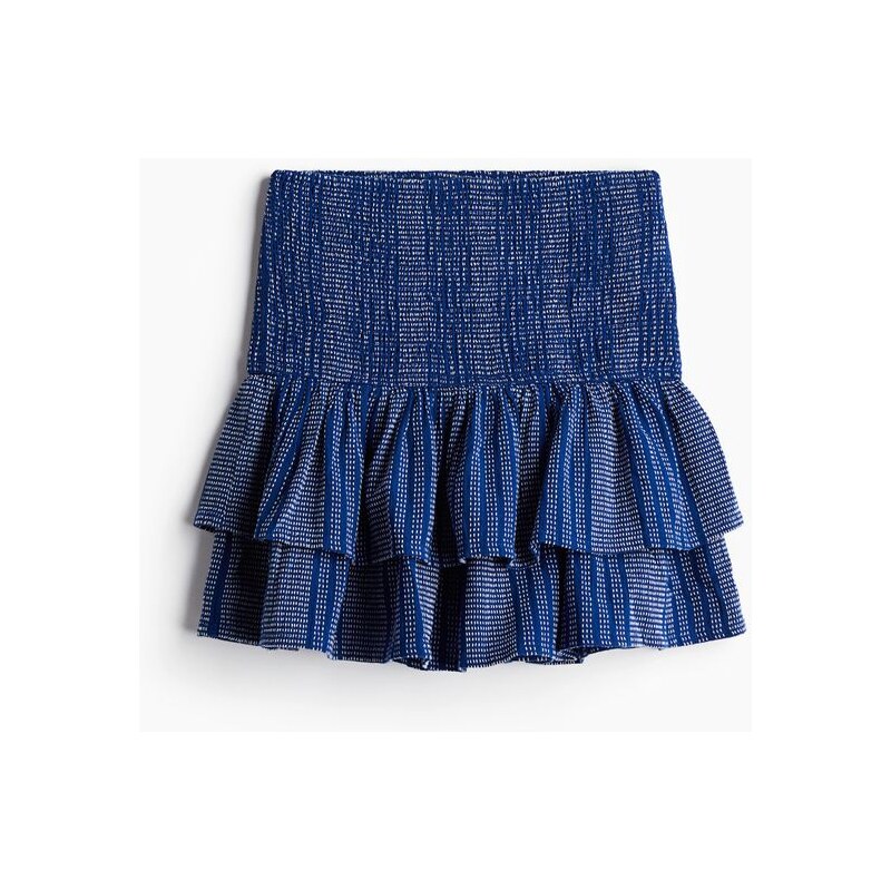 H&M - Volánová sukně s žabkováním v pase - Tmavomodrá/Bílý