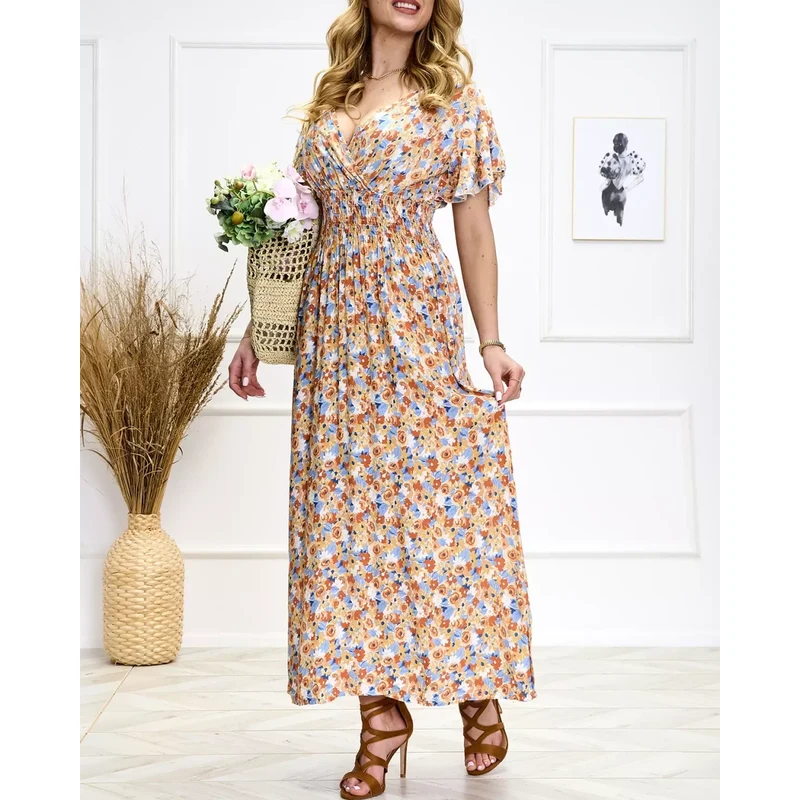 Resti Orange and blue womens floral midi dress - Shoes 108139988