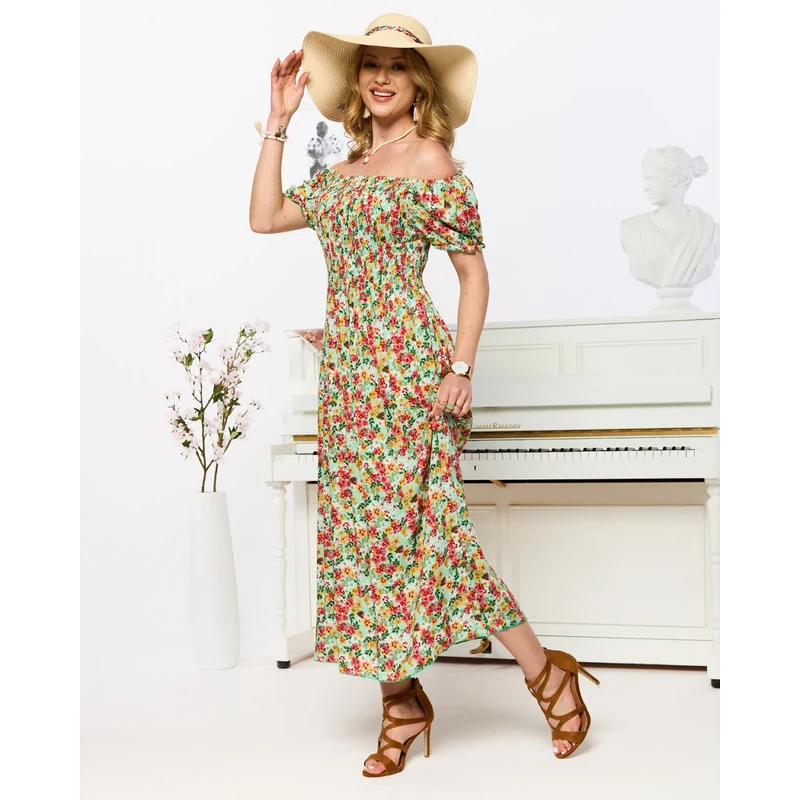 Resti Green womens midi dress with floral pattern- Clothing 108139986
