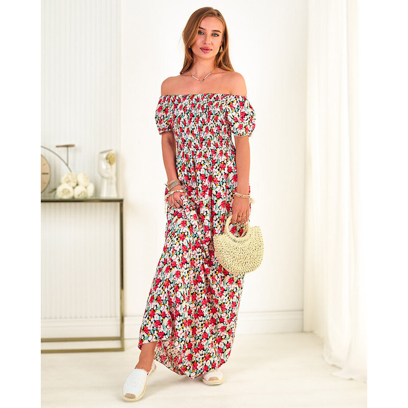 Resti Red and black womens maxi dress with floral print - Clothing 108139982