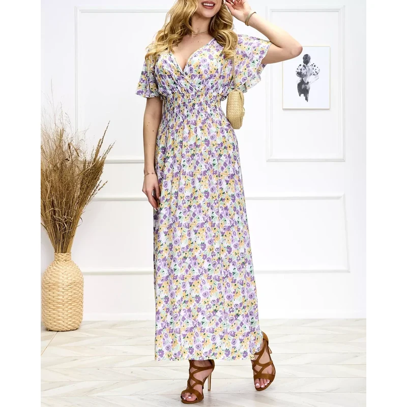 Resti Purple-green womens floral midi dress - Shoes 108139987